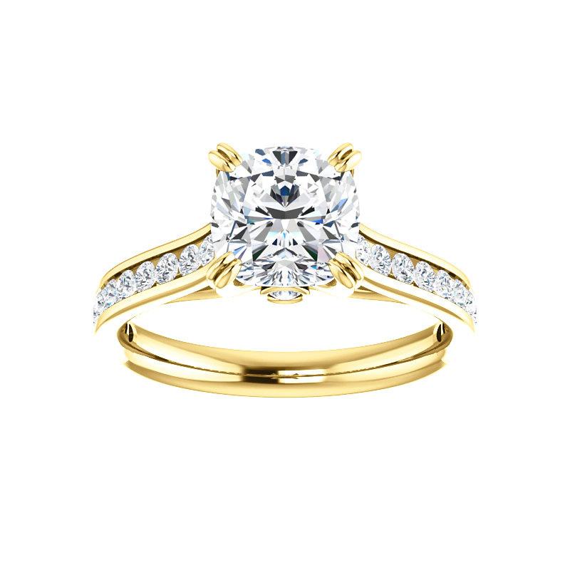 The Tracee Moissanite cushion moissanite engagement ring solitaire setting yellow gold