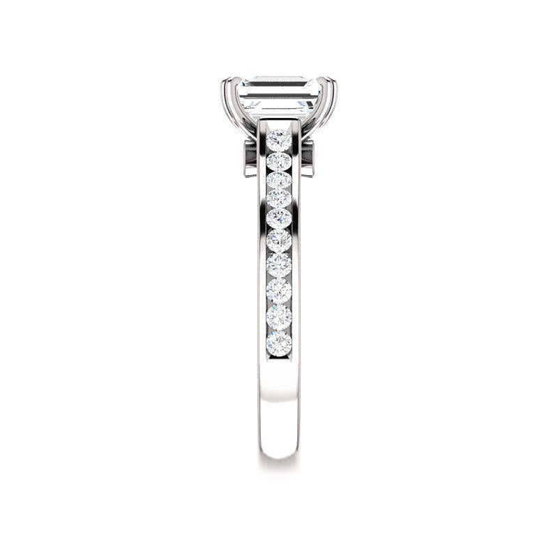 The Tracee Moissanite emerald moissanite engagement ring solitaire setting white gold band profile