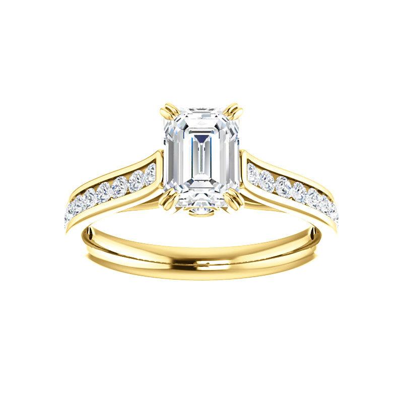 The Tracee Moissanite emerald moissanite engagement ring solitaire setting yellow gold