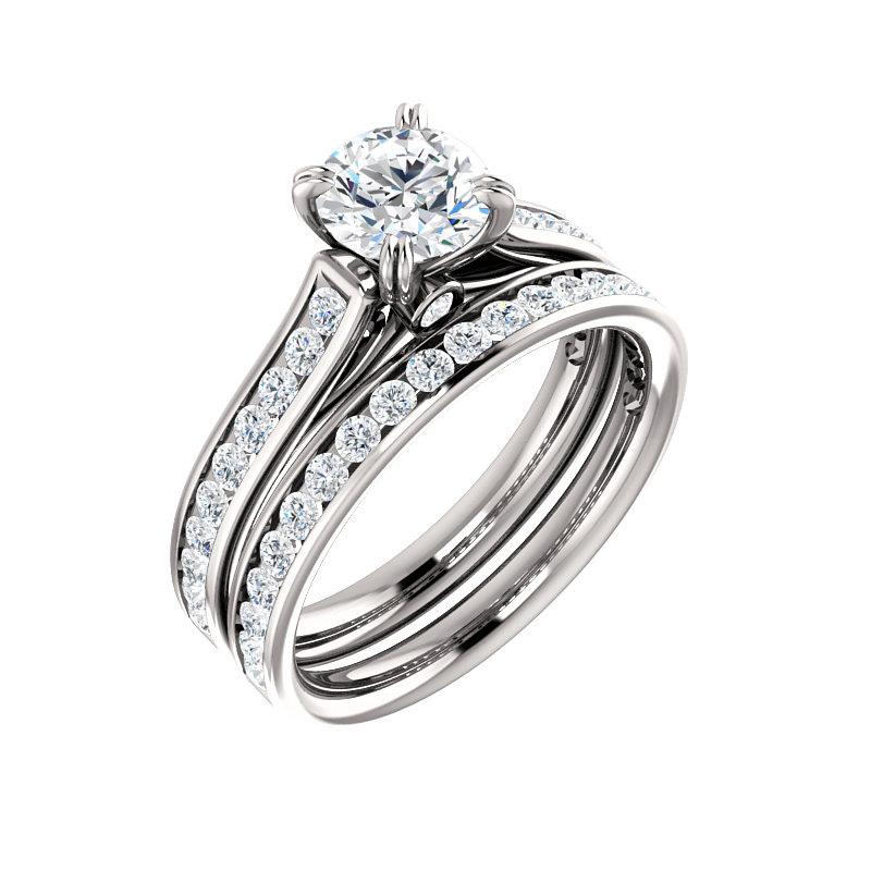 The Tracee Moissanite round moissanite engagement ring solitaire setting white gold with matching band