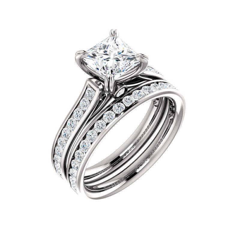The Tracee Moissanite princess Lab Diamond Engagement Ring solitaire setting white gold with matching band
