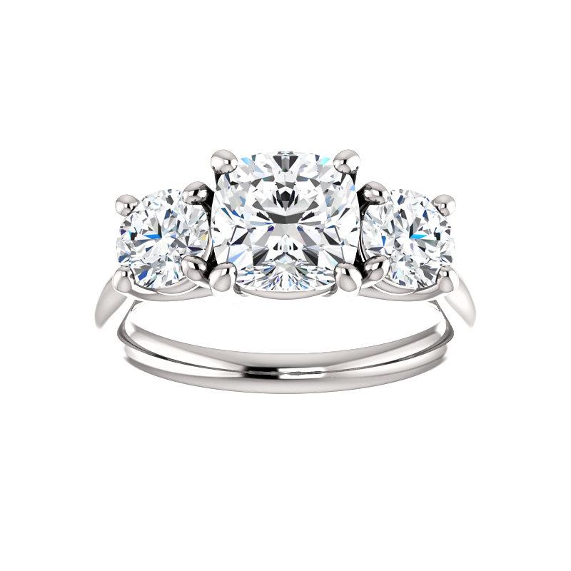 The Meghan Cushion Moissanite Engagement Threestone Ring Setting White Gold