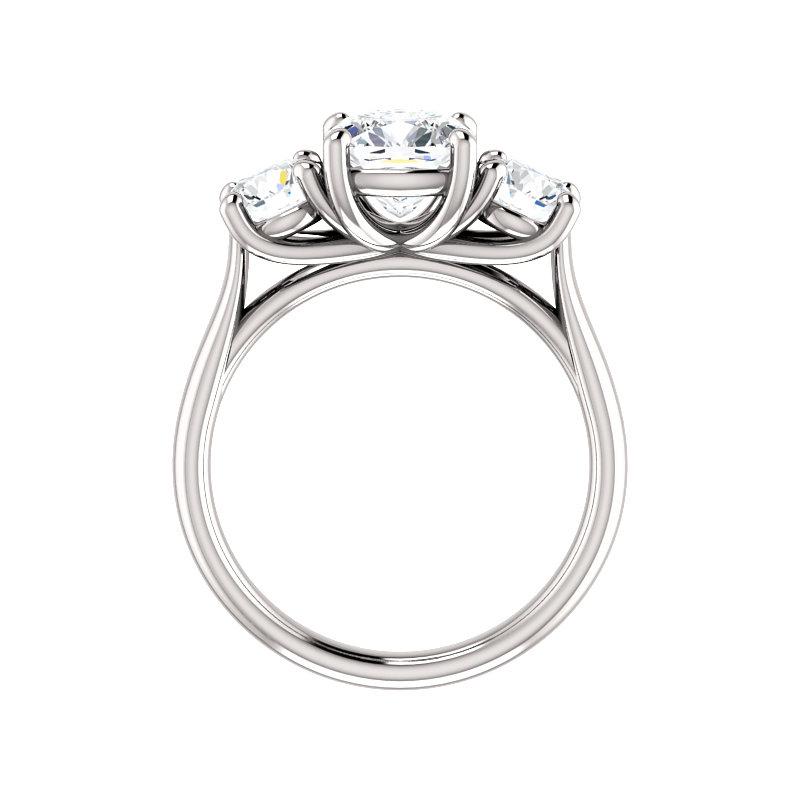 The Meghan Cushion Moissanite Engagement Threestone Ring Setting White Gold Side Profile