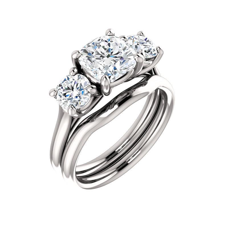 The Meghan Cushion Moissanite Engagement Threestone Ring Setting White Gold With Matching Band