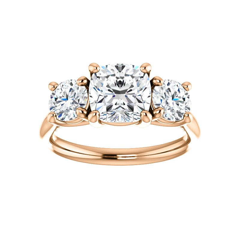 The Meghan Cushion Moissanite Engagement Threestone Ring Setting Rose Gold