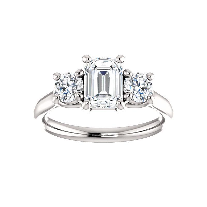 The Meghan Emerald Moissanite Engagement Threestone Ring Setting White Gold