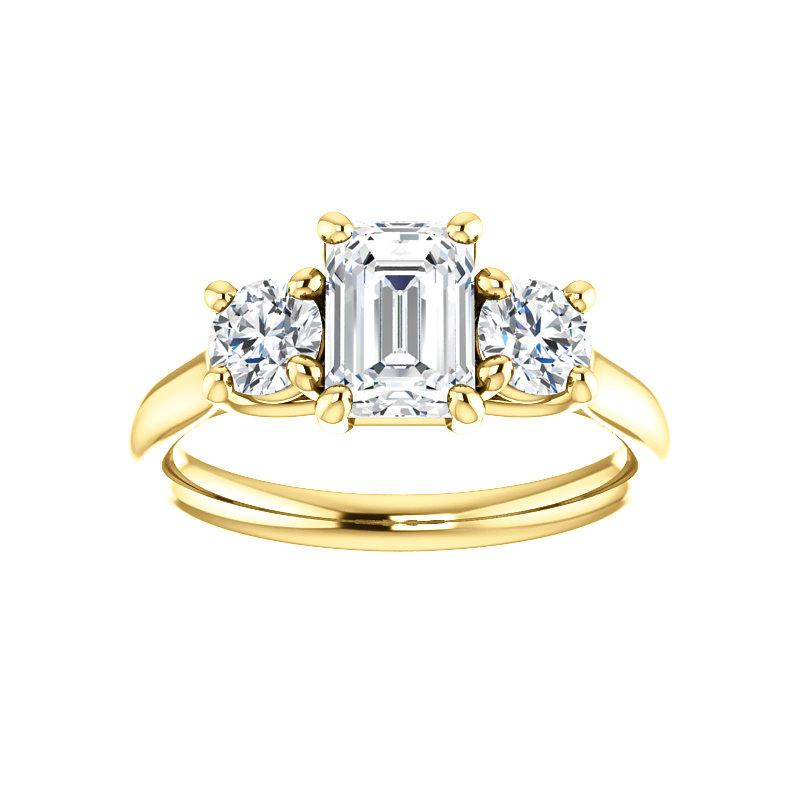 The Meghan Emerald Moissanite Engagement Threestone Ring Setting Yellow Gold