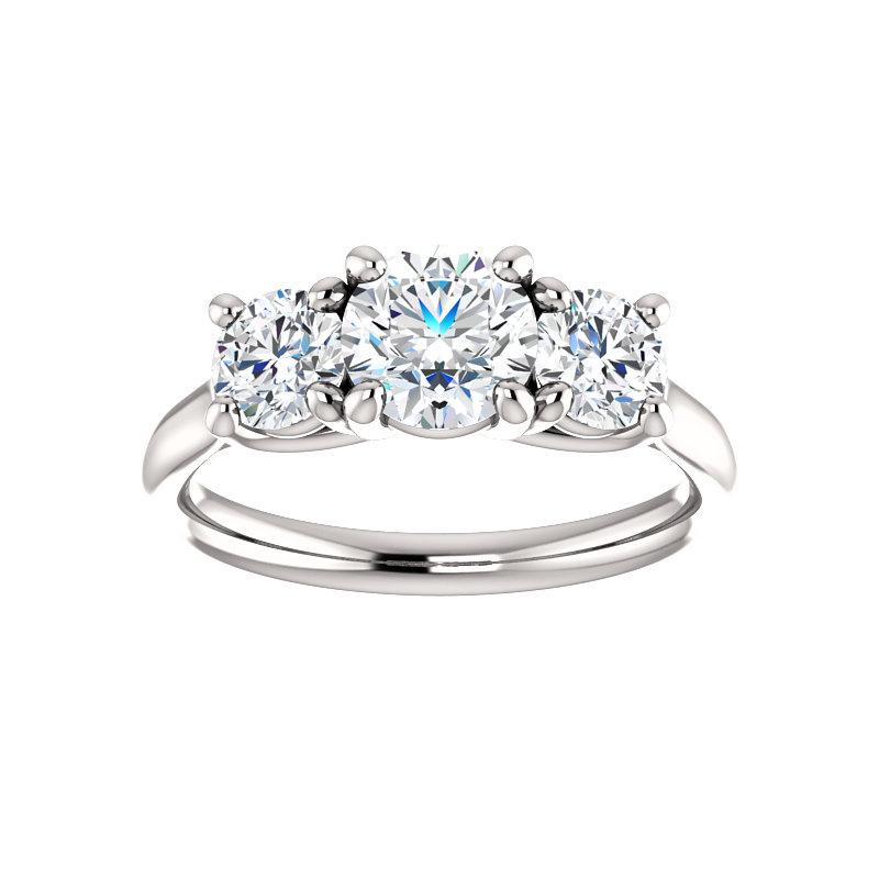 The Meghan Round Moissanite Engagement Threestone Ring Setting White Gold