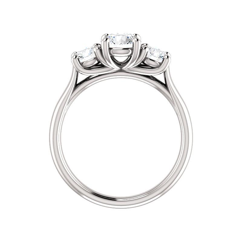 The Meghan Round Moissanite Engagement Threestone Ring Setting White Gold Side Profile