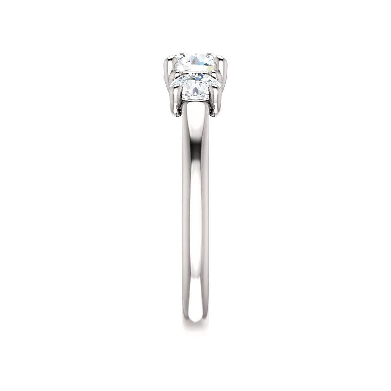 The Meghan Round Moissanite Engagement Threestone Ring Setting White Gold Band Profile