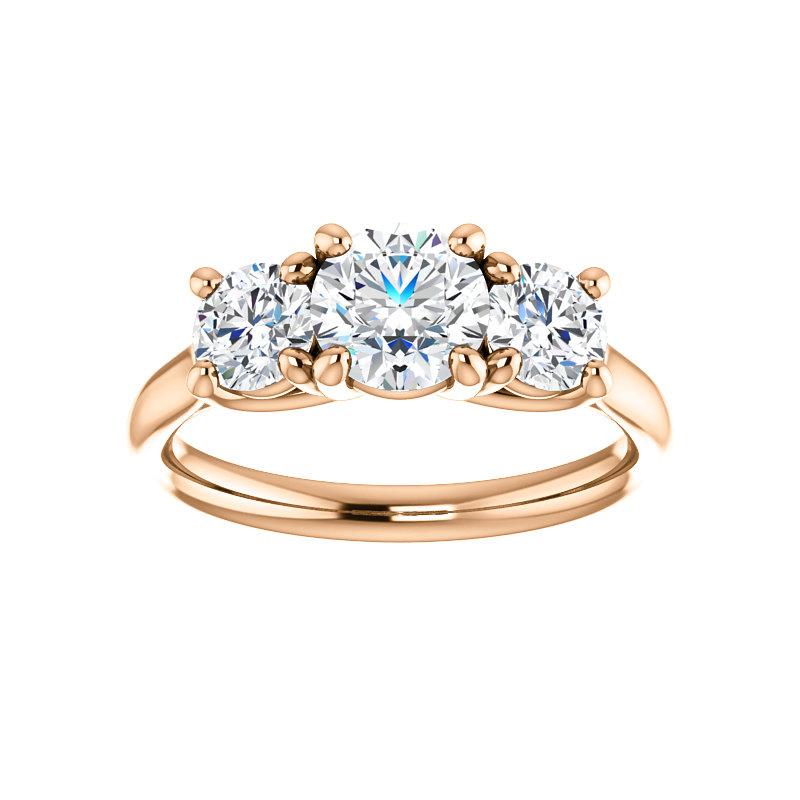 The Meghan Round Moissanite Engagement Threestone Ring Setting Rose Gold