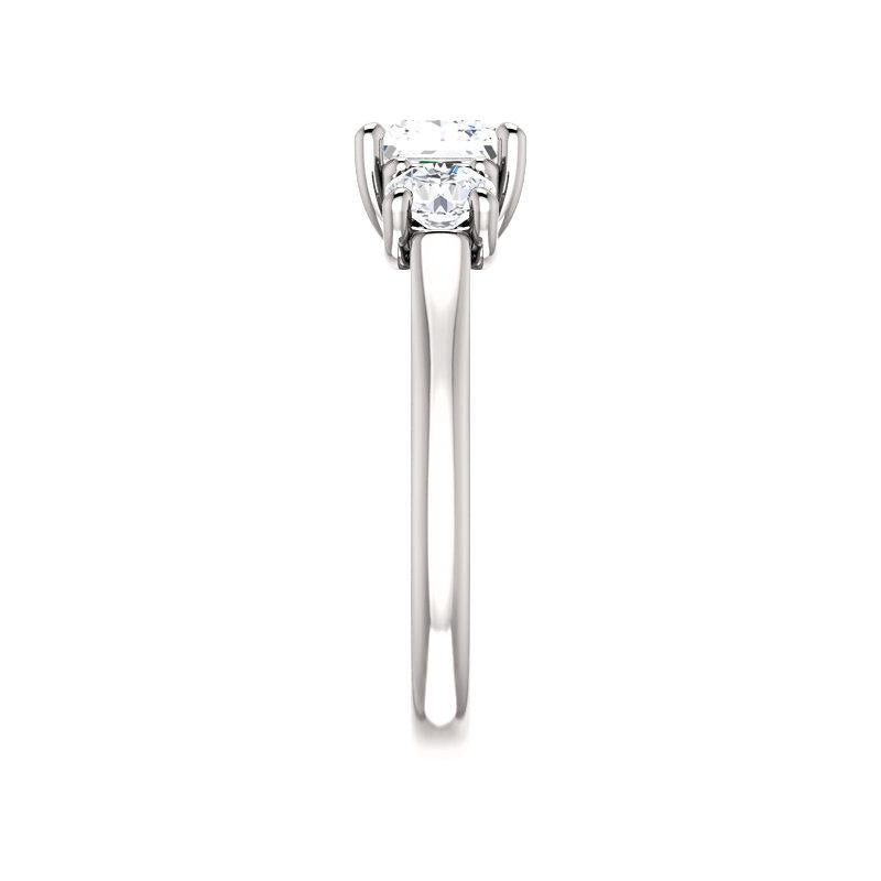 The Meghan Princess Moissanite Engagement Threestone Ring Setting White Gold Band Profile