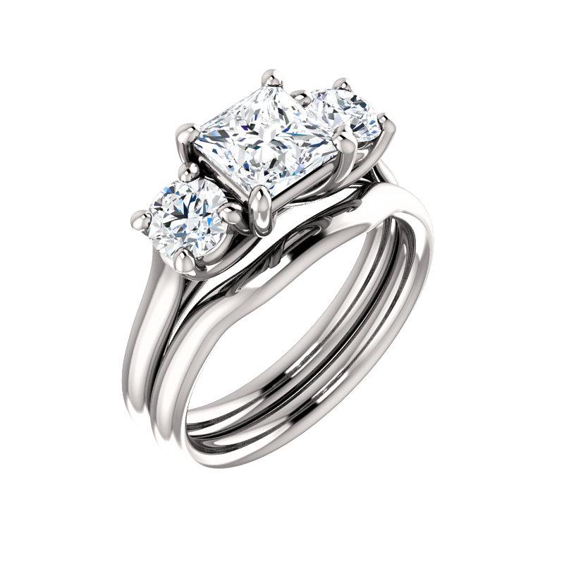 The Meghan Princess Moissanite Engagement Threestone Ring Setting White Gold With Matching Band