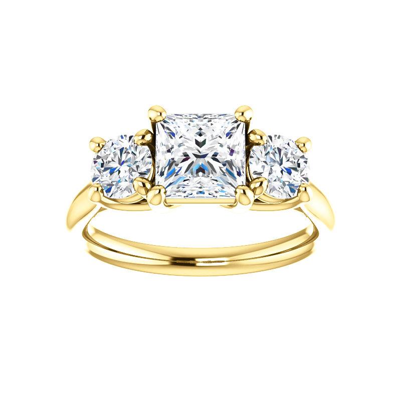 The Meghan Princess Moissanite Engagement Threestone Ring Setting Yellow Gold
