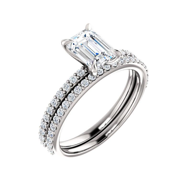 The Kathe Emerald Moissanite Ring moissanite engagement ring solitaire setting white gold with matching band