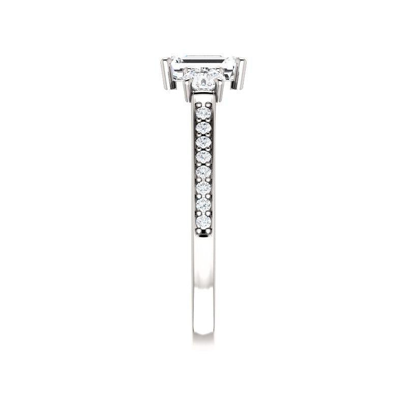 The Weston emerald moissanite engagement ring solitaire setting white gold band profile