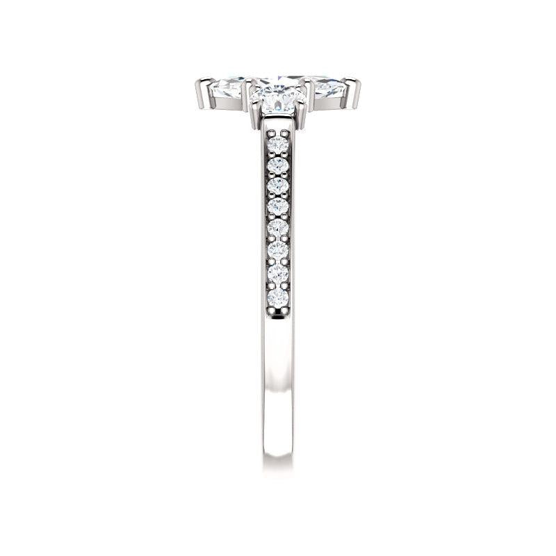The Weston marquise moissanite engagement ring solitaire setting white gold band profile