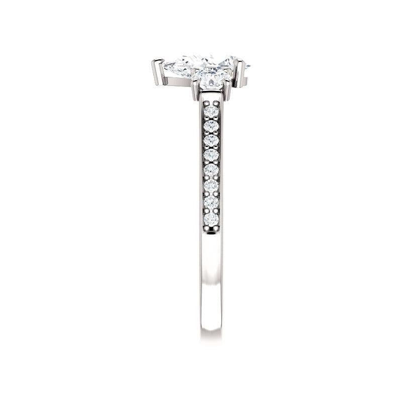 The Weston pear moissanite engagement ring solitaire setting white gold band profile