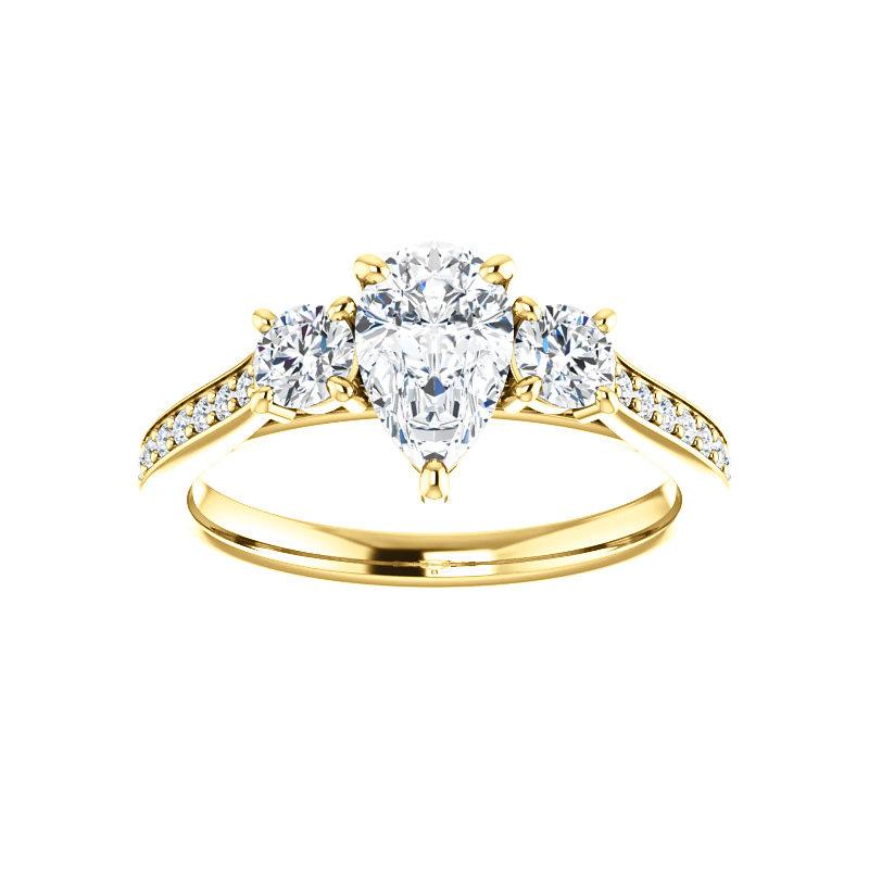 The Weston pear moissanite engagement ring solitaire setting yellow gold