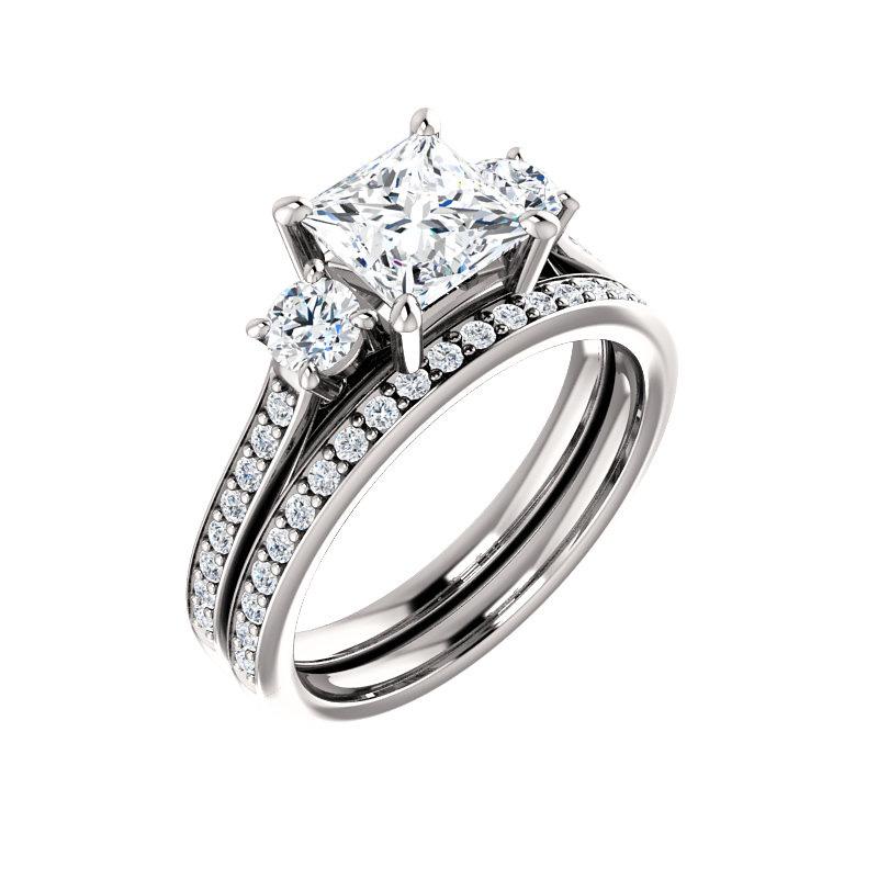 The Weston princess moissanite engagement ring solitaire setting white gold with matching band