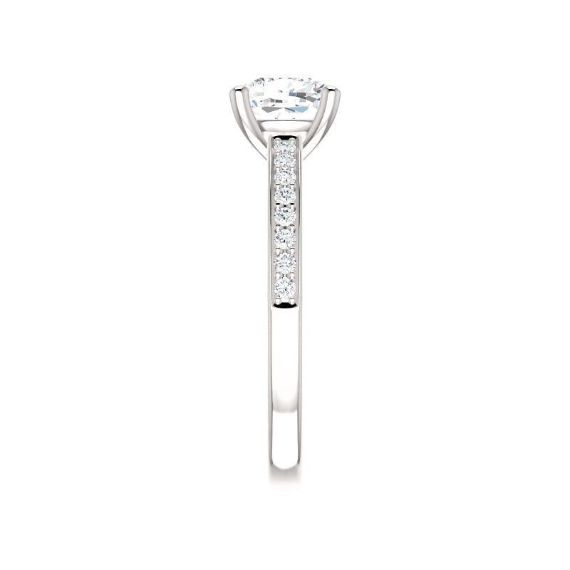 The Amelia Moissanite cushion engagement ring solitaire setting white gold band profile