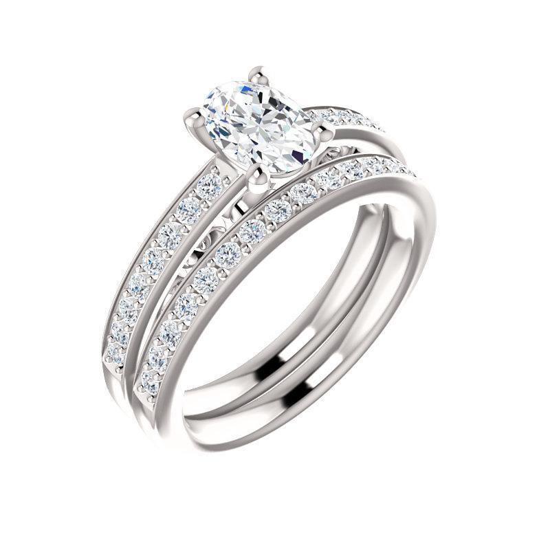 The Amelia Moissanite oval moissanite engagement ring solitaire setting white gold with matching band