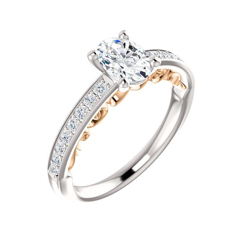 The Amelia Lab Diamond oval lab diamond engagement ring solitaire setting white gold and rose gold accent