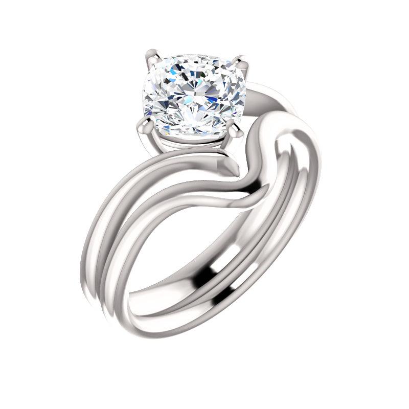 The Interlace Cushion Moissanite Engagement Ring Solitaire Setting White Gold With Matching Band