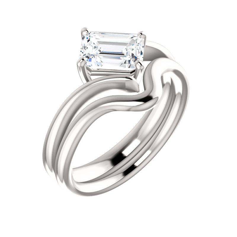 The Interlace Emerald Moissanite Engagement Ring Solitaire Setting White Gold With Matching Band