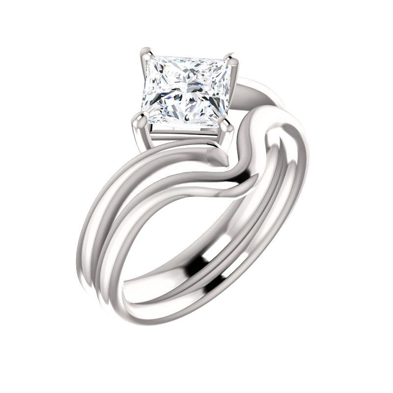 The Interlace Princess Moissanite Engagement Ring Solitaire Setting White Gold With Matching Band