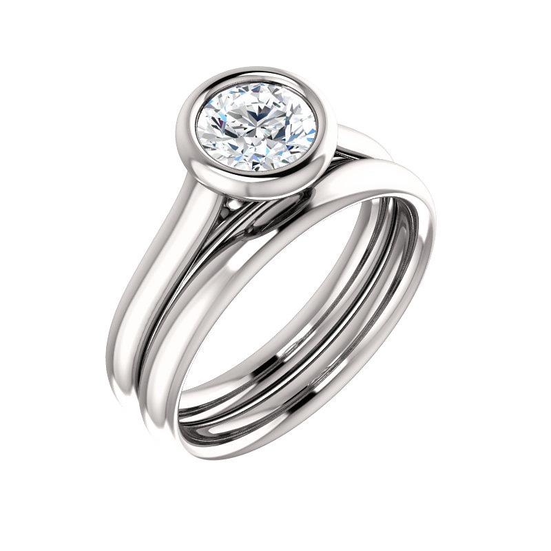 The Debra Round Moissanite Engagement Ring Rope Solitaire Setting White Gold With Matching Band