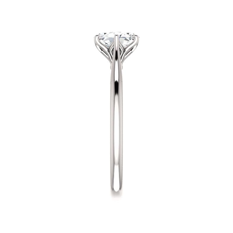 The Teresa Oval Moissanite Engagement Ring High Polished Solitaire Setting White Gold Band Profile