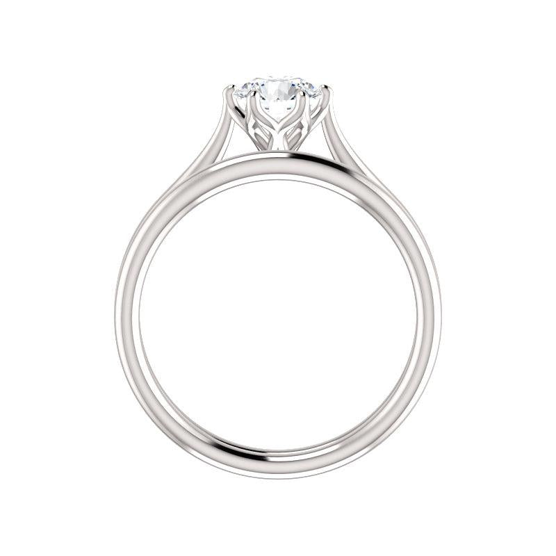 The Teresa Round Moissanite Engagement Ring High Polished Solitaire Setting White Gold Side Profile