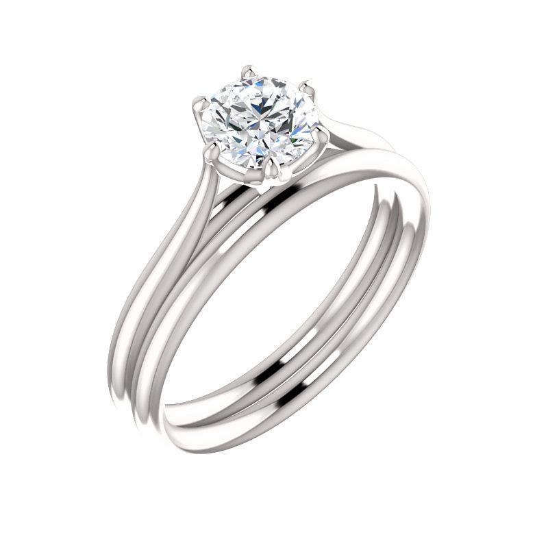 The Teresa Round Lab Diamond Engagement Ring High Polished Solitaire Setting White Gold With Matching Band