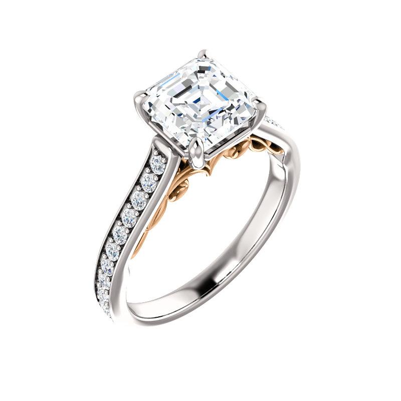 The Andrea Asscher Moissanite Ring diamond engagement ring solitaire setting white gold and rose gold accent