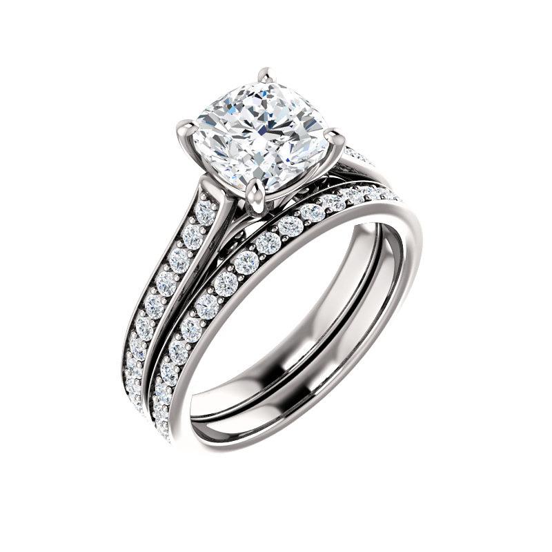 The Andrea Cushion Moissanite Ring diamond engagement ring solitaire setting white gold with matching band