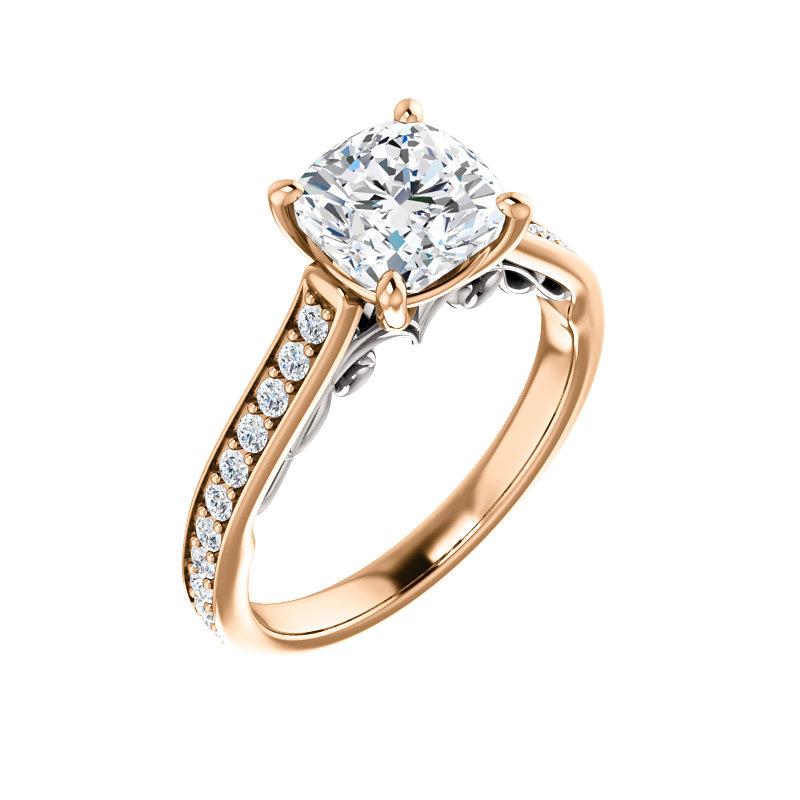 The Andrea Cushion lab diamond ring diamond engagement ring solitaire setting rose gold and white accent