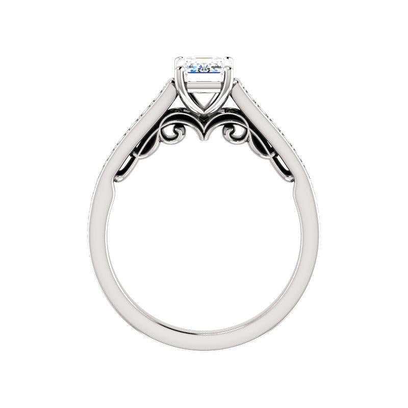 The Andrea Emerald Moissanite Ring diamond engagement ring solitaire setting white gold side profile