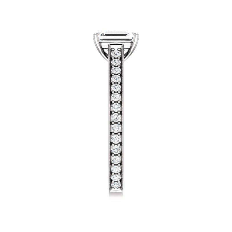 The Andrea Emerald Moissanite Ring diamond engagement ring solitaire setting white gold band profile