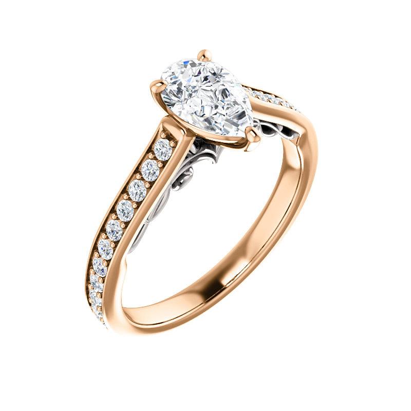 The Andrea Pear Moissanite Ring diamond engagement ring solitaire setting rose gold and white accent