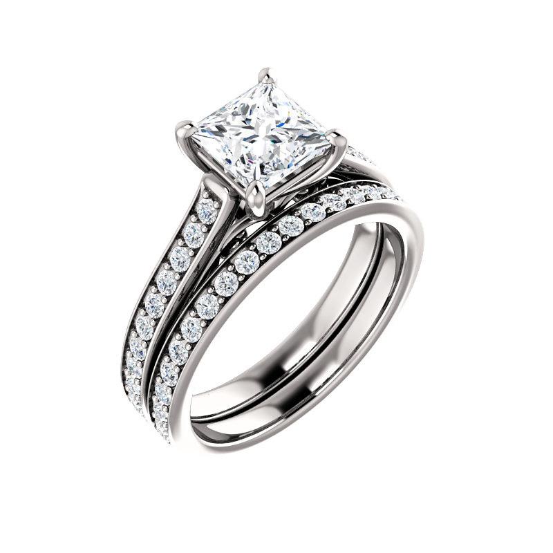 The Andrea Princess Lab Diamond Ring diamond engagement ring solitaire setting white gold with matching band