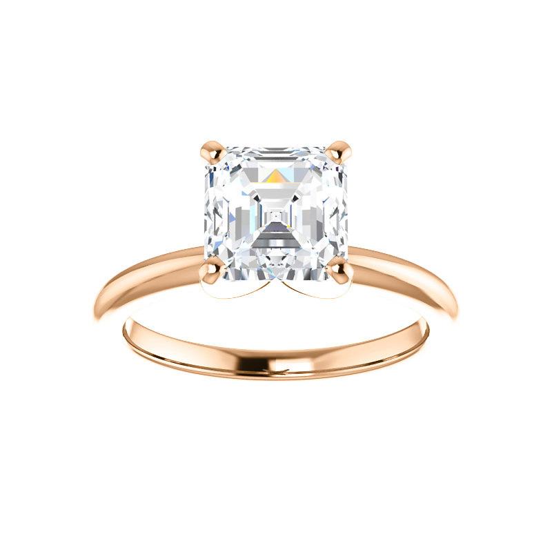 The Four Prongs Asscher Moissanite Engagement Ring Solitaire Setting Rose Gold