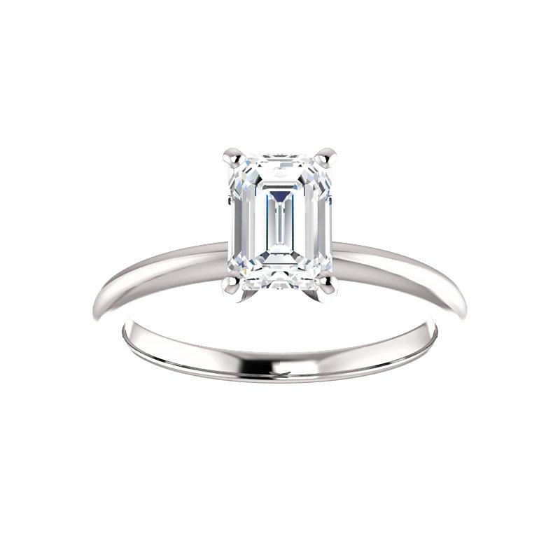 The Four Prongs Emerald Moissanite Engagement Ring Solitaire Setting White Gold