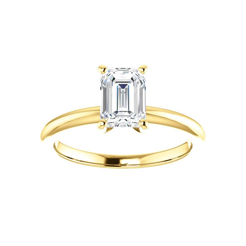The Four Prongs Emerald Moissanite Engagement Ring Solitaire Setting Yellow Gold