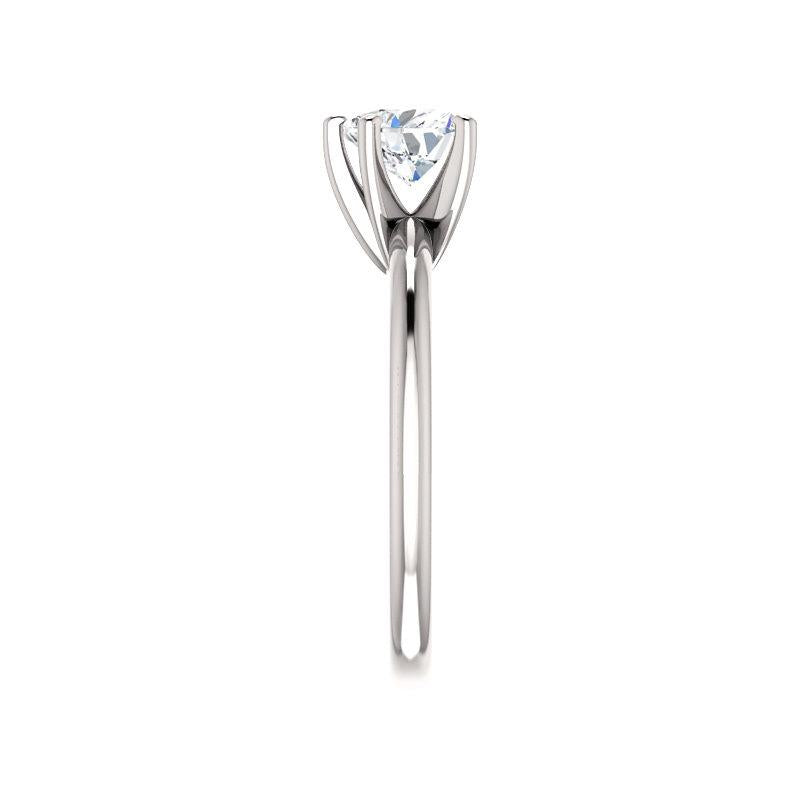The Four Prongs Heart Moissanite Engagement Ring Solitaire Setting White Gold Band Profile