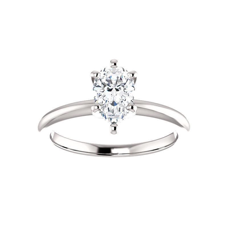 The Four Prongs Pear Moissanite Engagement Ring Solitaire Setting White Gold
