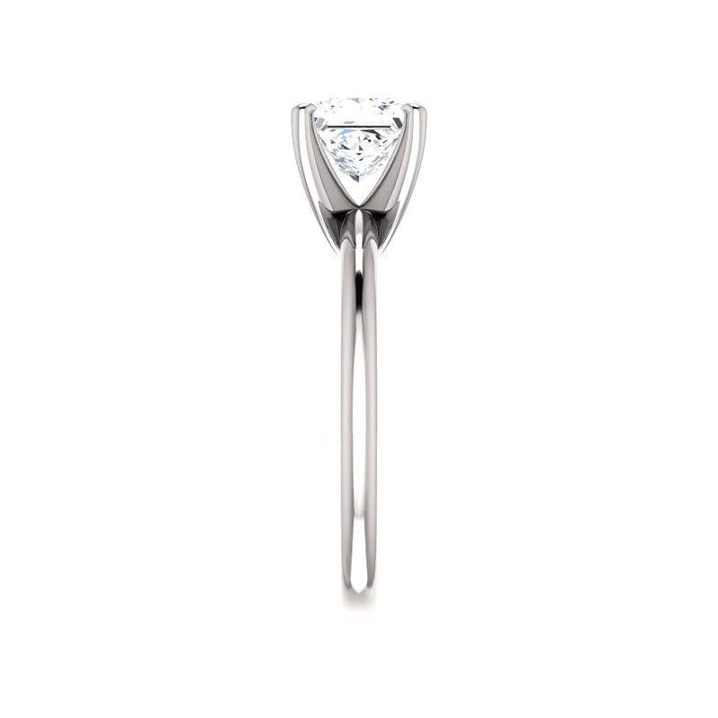 The Four Prongs Princess Lab Diamond Engagement Ring Solitaire Setting White Gold Band Profile