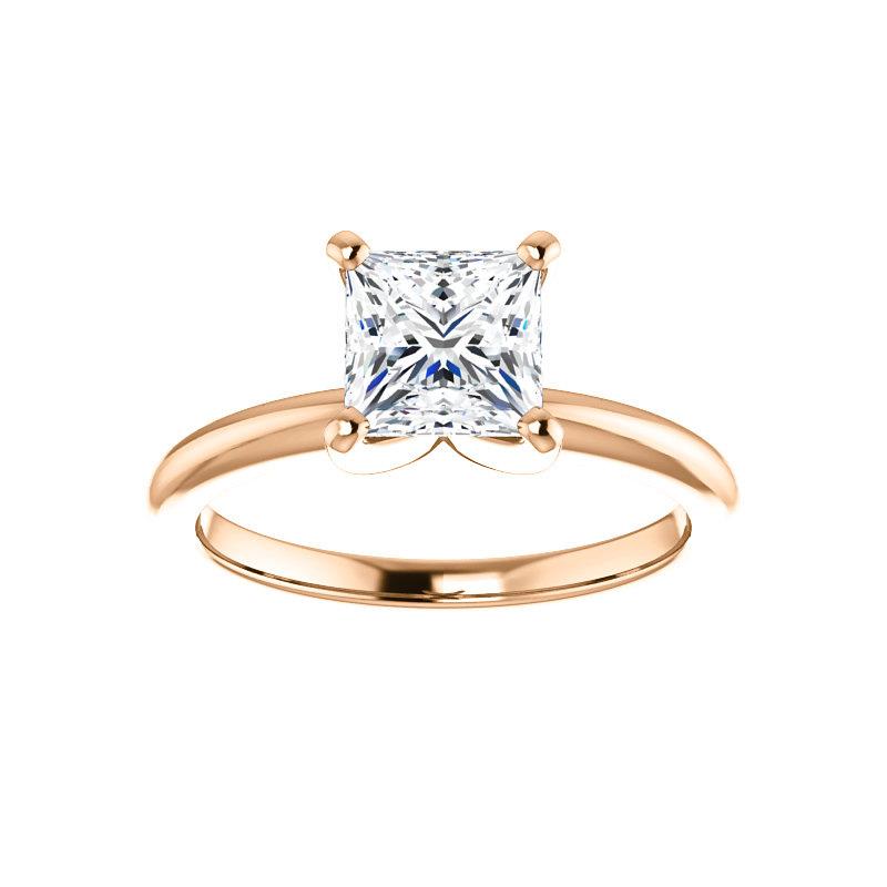 The Four Prongs Princess Lab Diamond Engagement Ring Solitaire Setting Rose Gold