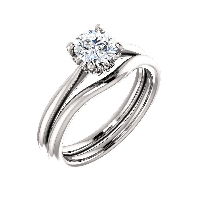 The Kelsea Round Moissanite Engagement Ring Rope Solitaire Setting White Gold With Matching Band