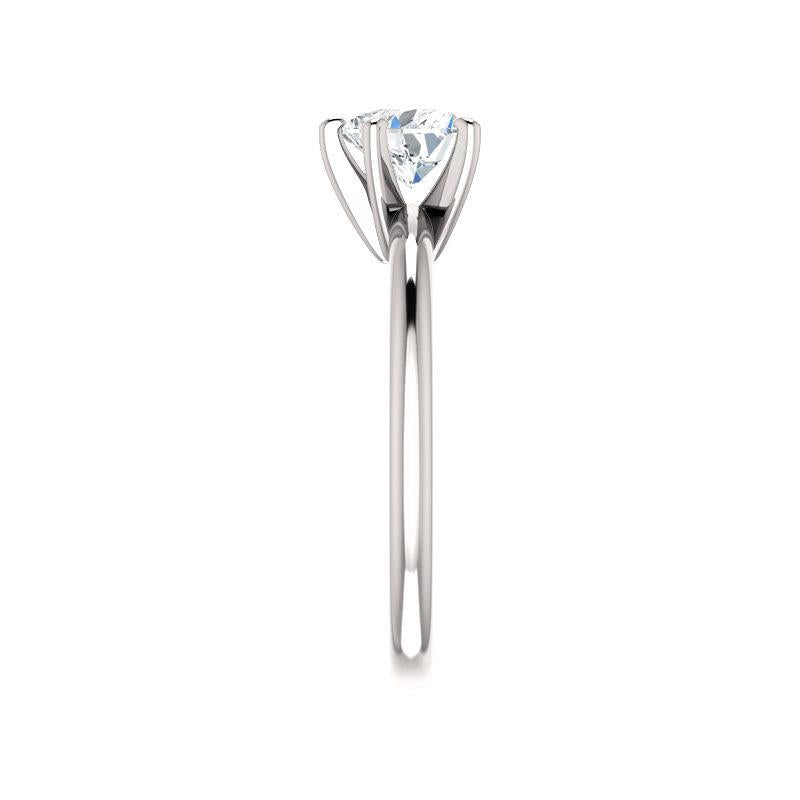 The Six Prongs Heart Lab Diamond Engagement Ring Rope Solitaire Setting White Gold Band Profile